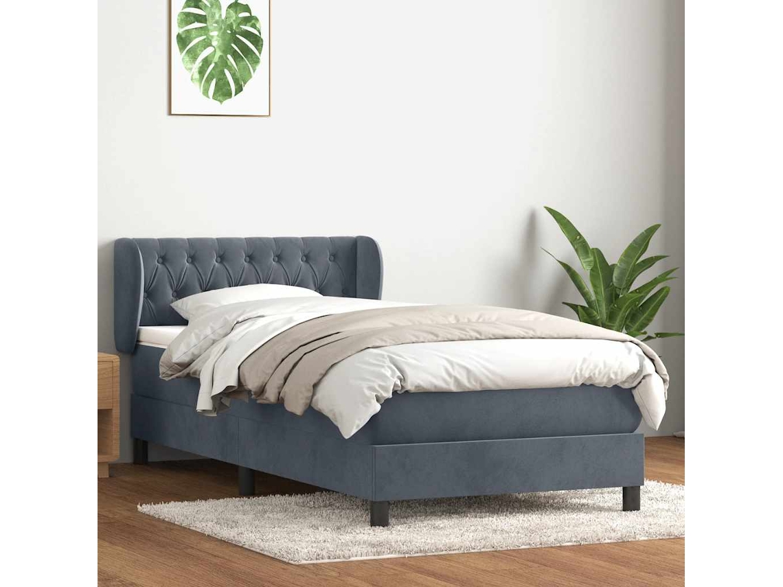 Cama Com Molas/colchão Cinza-escuro 80x220 Cm Veludo
