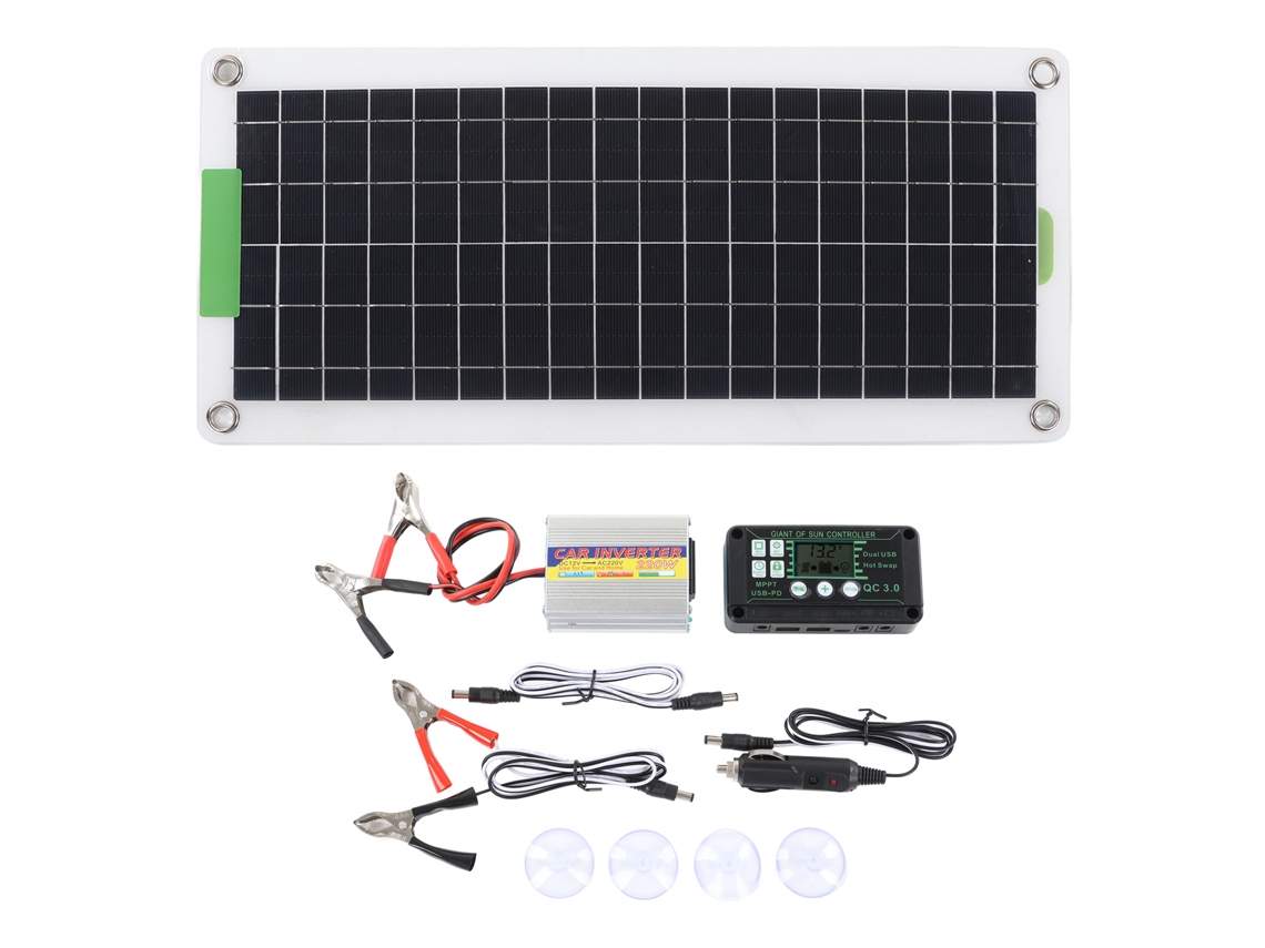 Kit Inversor de Célula Solar Silício Monocristalino 220 W, Painel Solar Portátil para Caminhadas e Camping, Dc12v para Ac220v BRILVIBERA