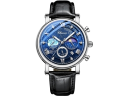 Lurelia Relógio Cronógrafo Masculino, Analógico, Luminoso, Detalhes Com Strass, Fase Da Lua, Aço Inoxidável, Couro, Resistente À Água 30m, Branco
