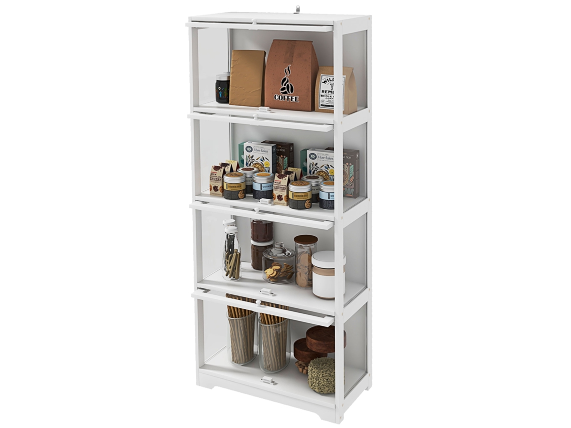 Vitrine Colecionador De 4 Níveis Sala De Estar Com Portas Abatíveis De Acrílico Anti-tombo 59x30x139 Cm Branco