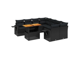 Conjunto de 9 Sofás para Jardim com Almofadões Vime Pe Preto MAISON EXCLUSIVE (9 pcs)