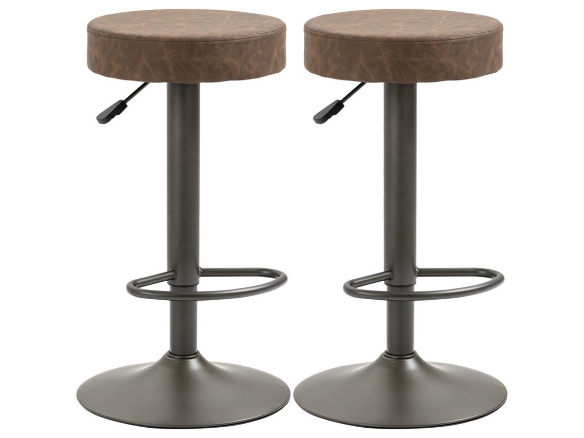 2 Banquetas Giratórias de Bar com Apoio para os Pés e Altura Ajustável (35x36x64cm) Marrom