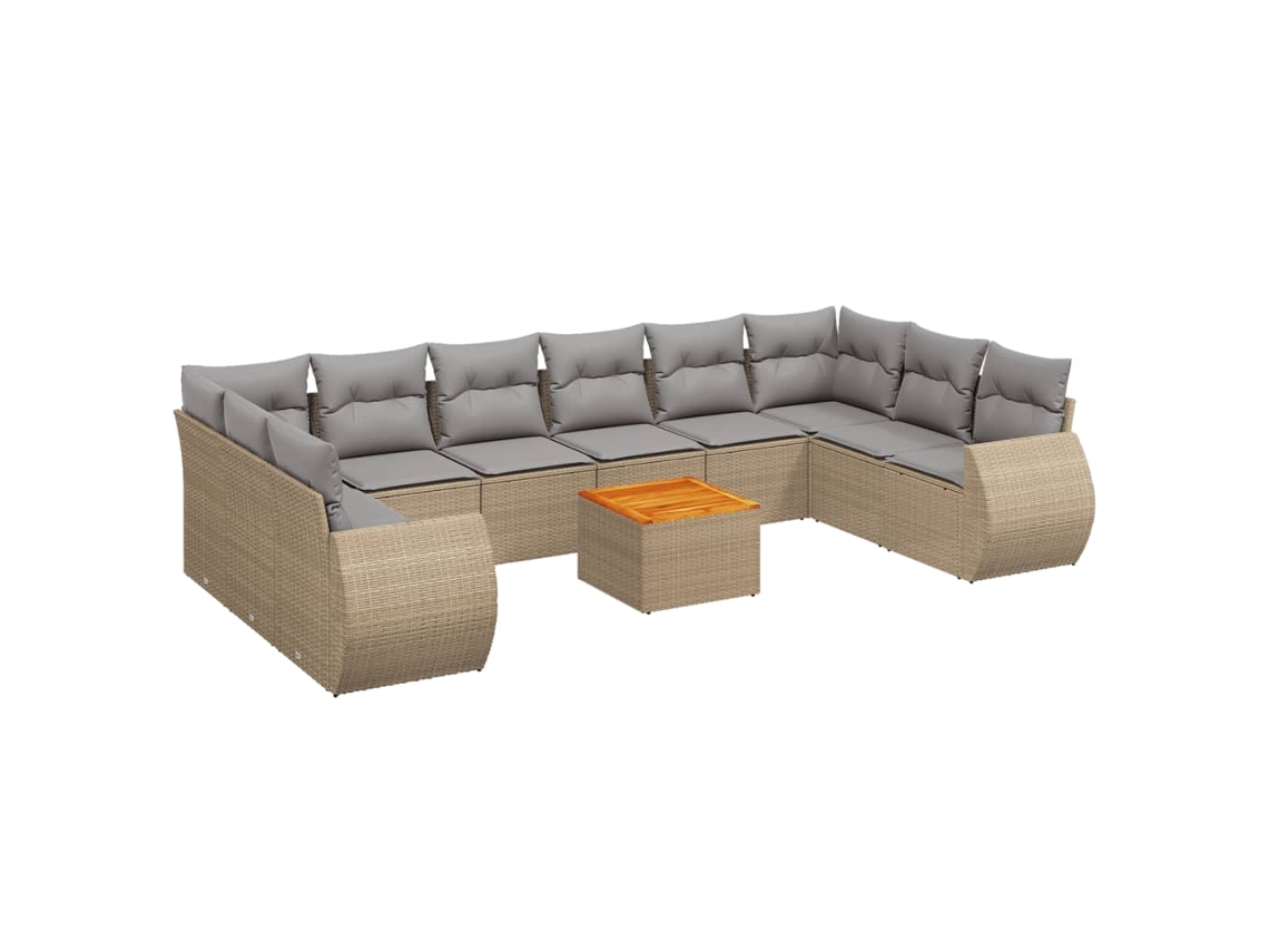 Conjunto de 11 Sofás de Jardim com Almofadões Vime Pe Bege MAISON EXCLUSIVE