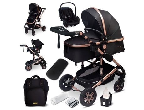 Bazarland30. Carriage 3 Em 1 Conjunto Completo Com Cadeirinha Carrinho Combinado Pneus Maciços Bolsa De Maternidade. Preto E Ouro Gagadumi