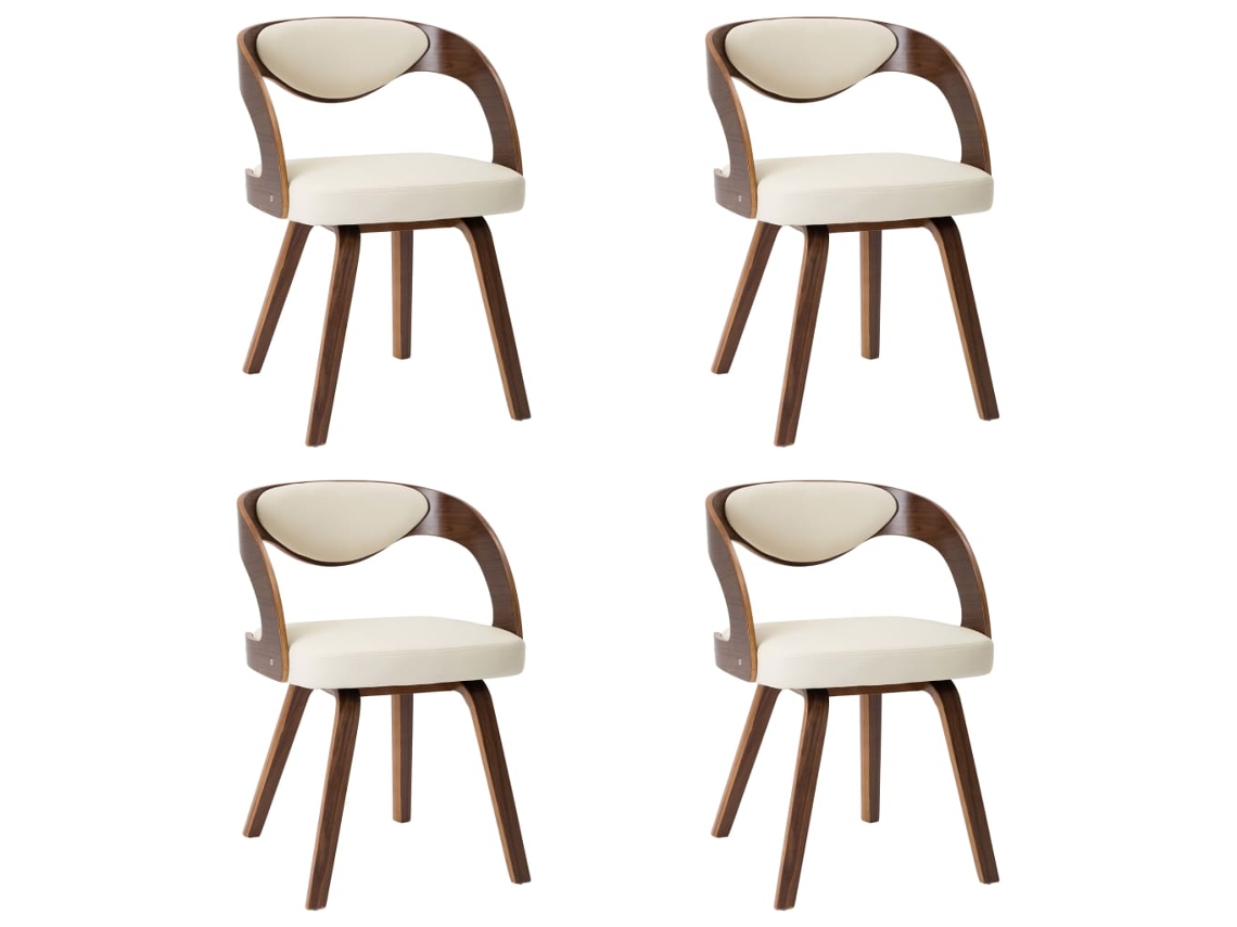 Cadeiras Jantar 4 Pcs Madeira Curvada e Couro Creme MAISON EXCLUSIVE