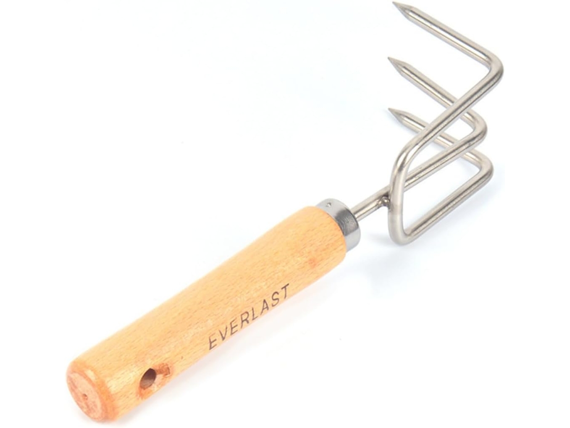 Mini Ancinho De Mão Para Jardim Em Metal E Madeira, Com 3 Dentes | Para Espaços Estreitos