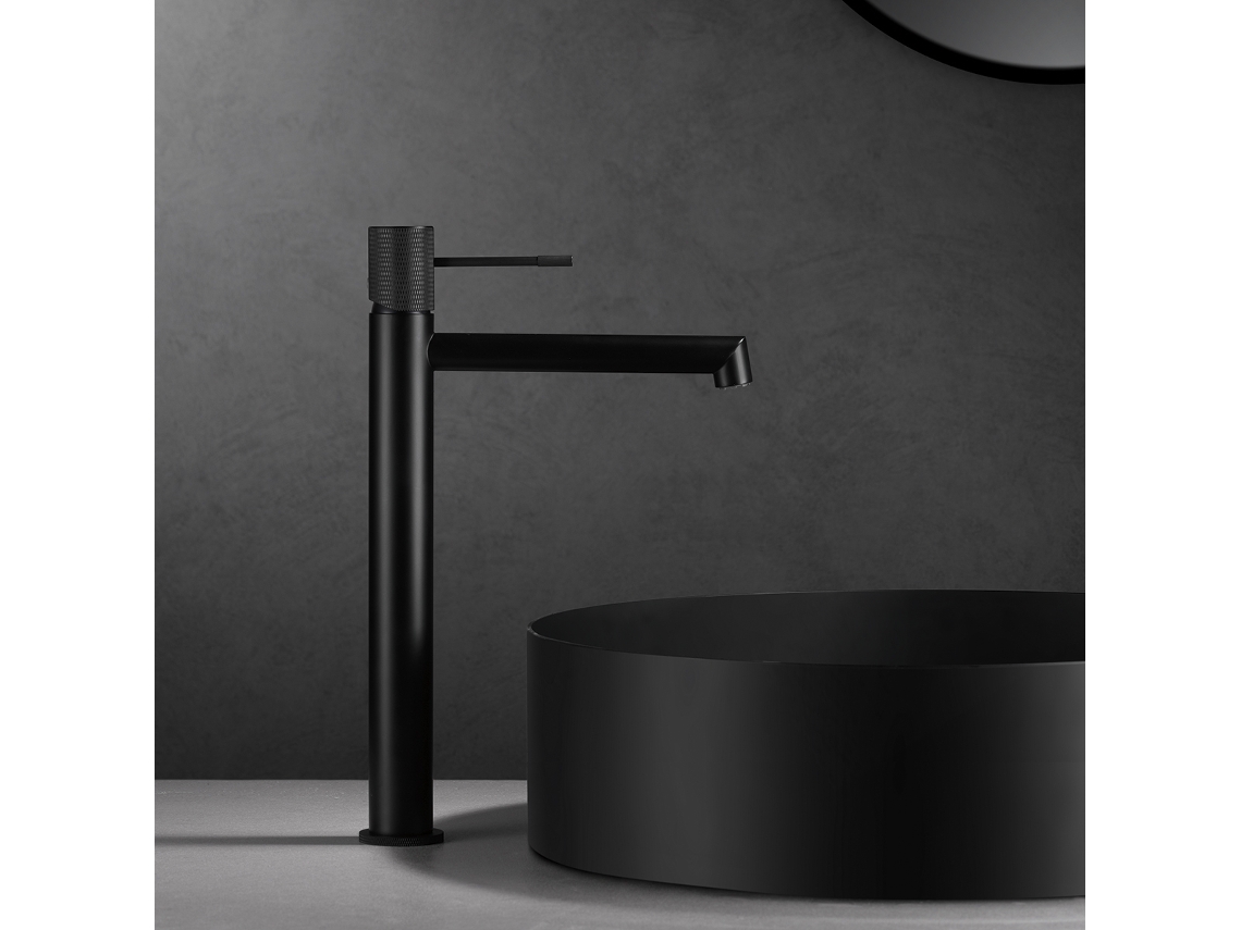 Misturador Monocomando Para Lavatório Alto Em Latão Com Acabamento Preto Fosco, Cartucho Cerâmico Ø26 Mm, Altura 322 Mm Imex