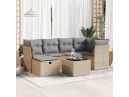 Vidaxl 7 Pcs Conjunto De Sofás P/ Jardim Com Almofadões Vime Pe Bege