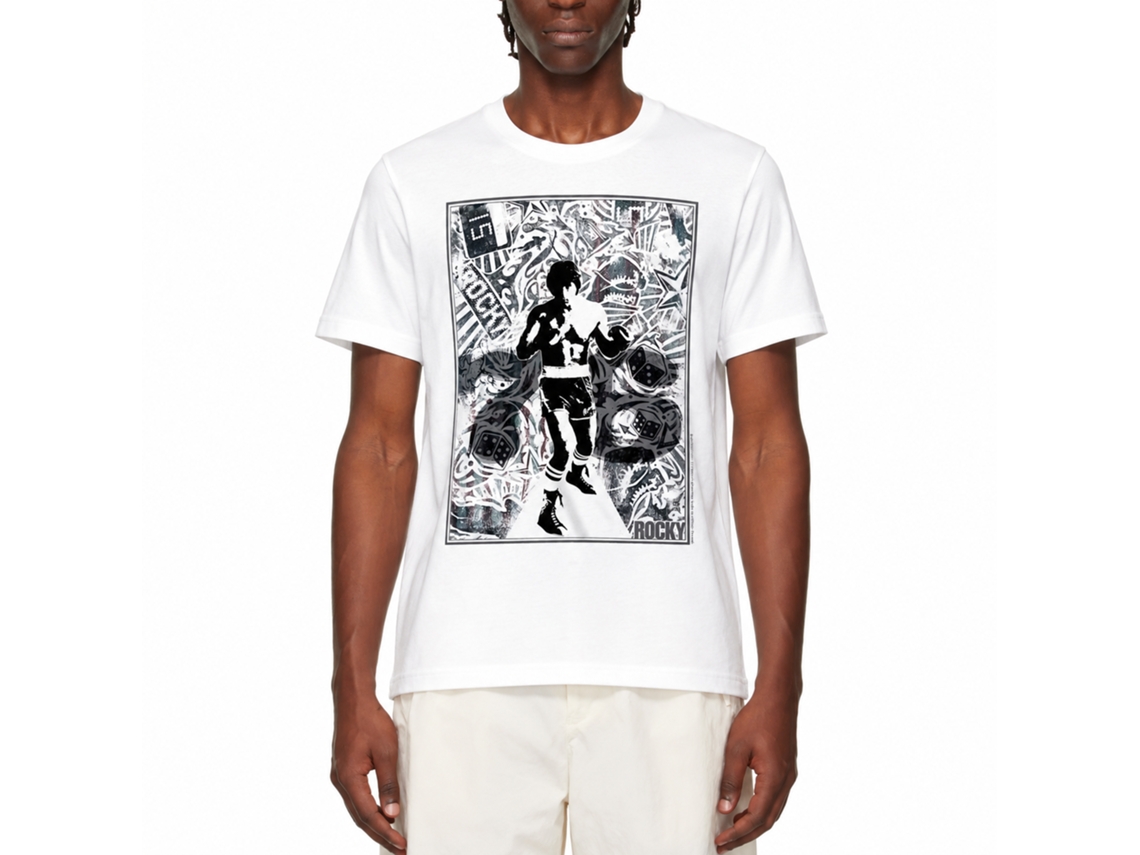 Rockinstone Rocky Movie '76 Collage White Adult T-shirt Size:xl