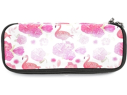 Estojo Grande Com Estampa De Flamingos E Flores, Ideal Escola, Escritório, Adultos, Meninas E Meninos