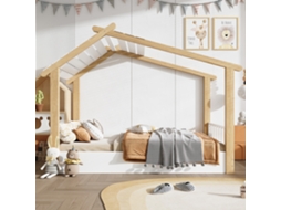 Cama Infantil 90x200cm Madeira Estável Design Simples Branco+natural Lattenrost