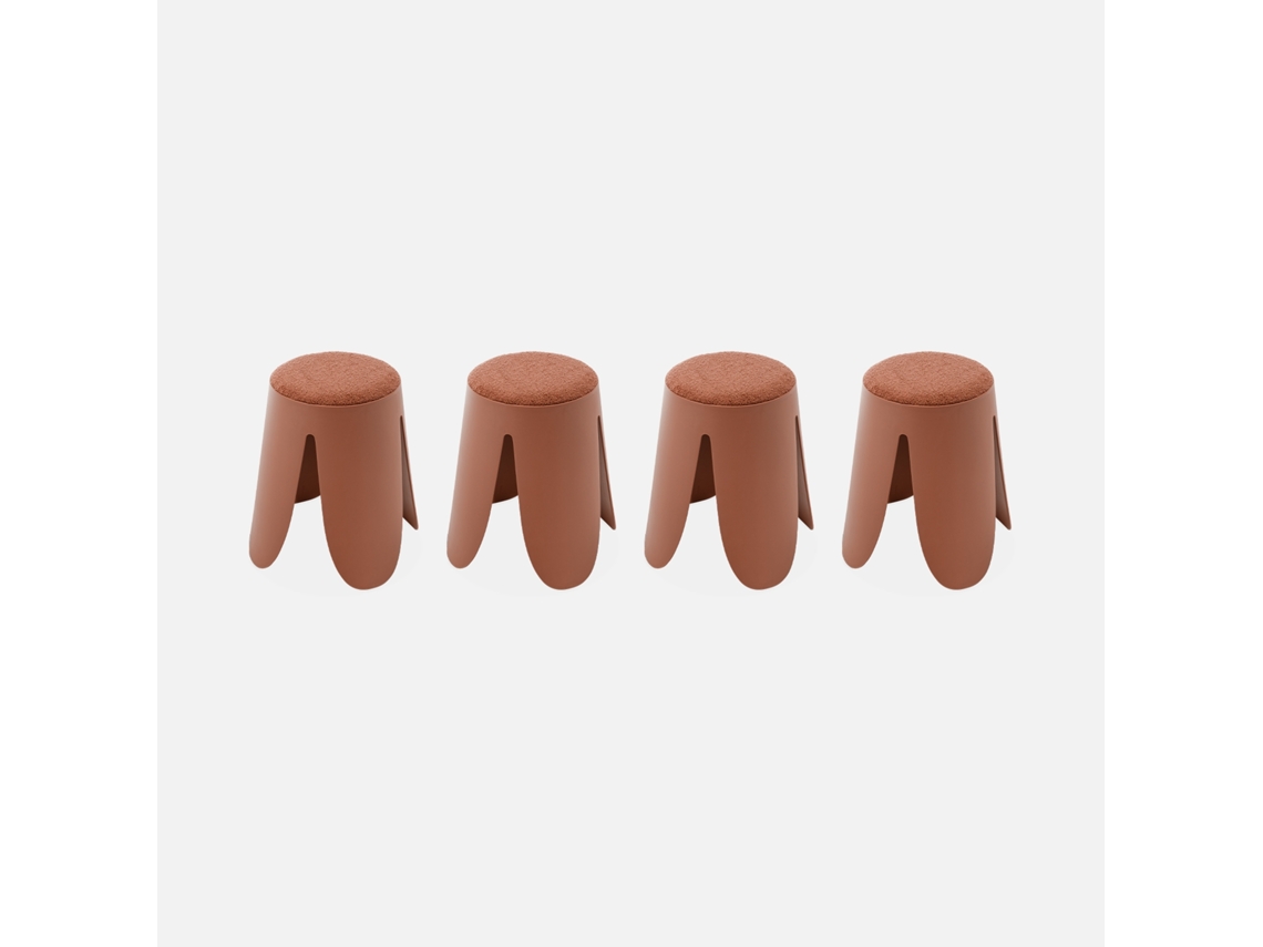 Banco Empilhável Em Tecido Bouclé, Set De 4, Terracota