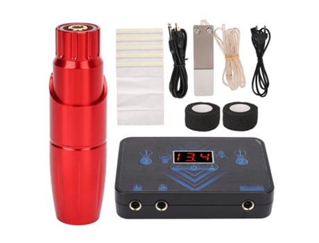 Kit Máquina De Tatuagem Motor Vermelho Caneta Led Saída 2 Canais Fonte Completa Para Iniciantes 90 265v Aiaididiy