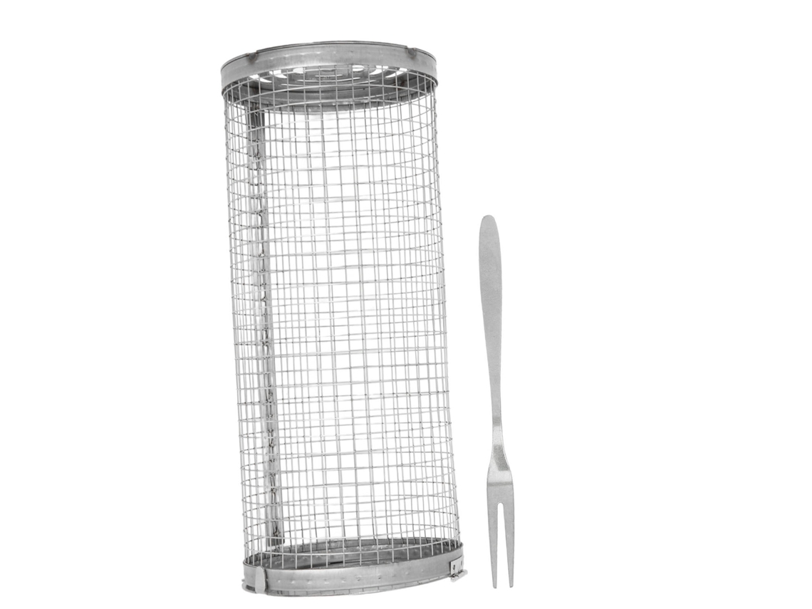 Cesta Churrasco Rolante Aço Inox Peixe Legumes Batatas Fritas