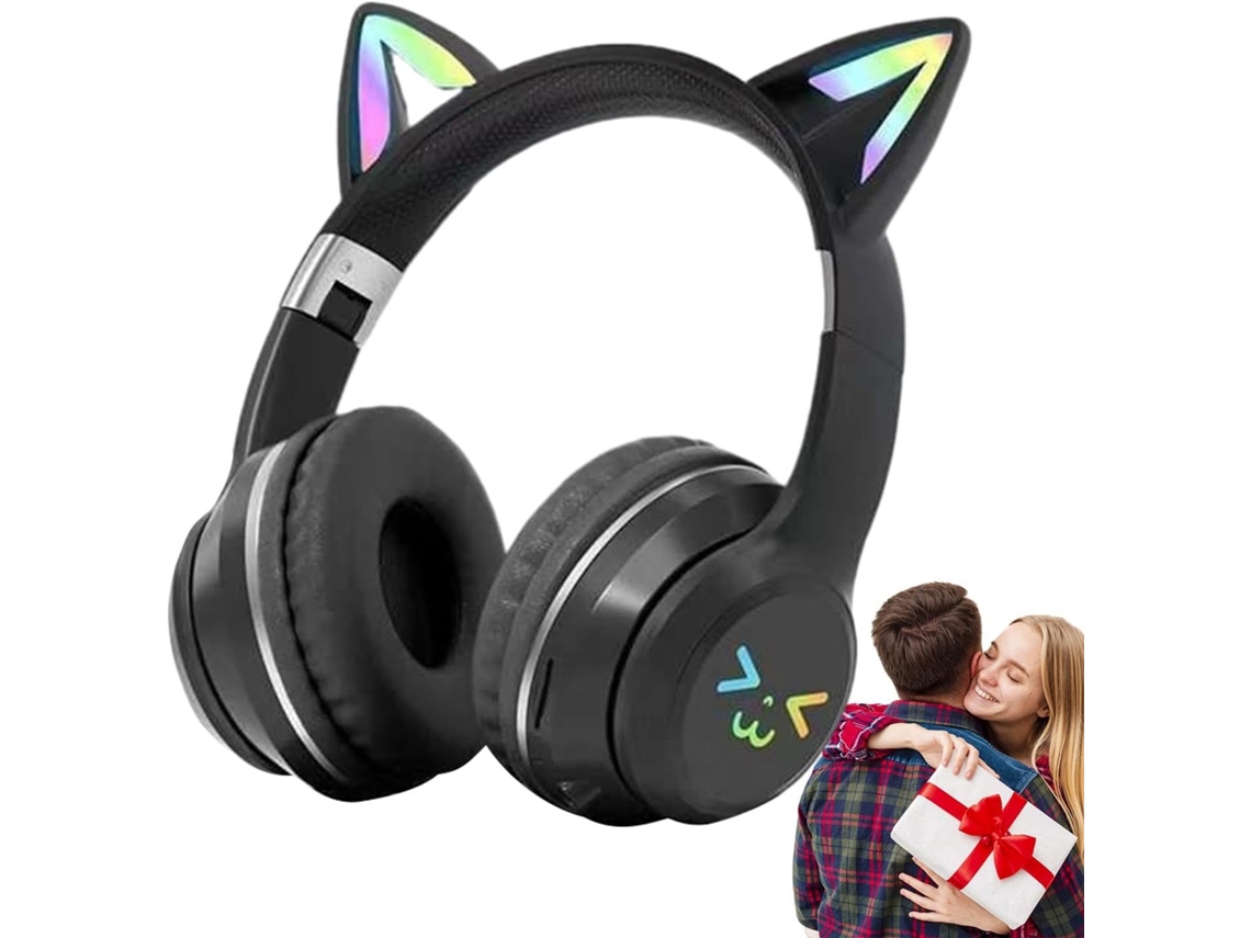 Fone De Ouvido Gamer Com Orelhas Gato, Microfone, Iluminação Led, Sem Fio, Rgb