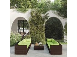 Vidaxl 9 Pcs Conjunto Lounge De Jardim C/ Almofadões Vime Pe Castanho