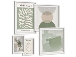 Galeria De Pinturas Murais Formas Abstratas De Rosto Moldura Branca Quadros Para O Escritório Espelharte (conjunto De 5 Imagens)