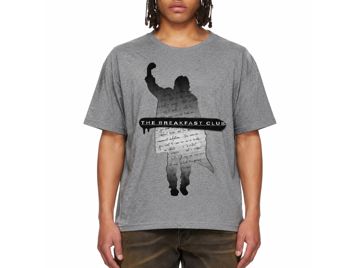 Rockinstone Breakfast Club Movie Silhouette Note Heather Graphite Adult T-shirt Size:s