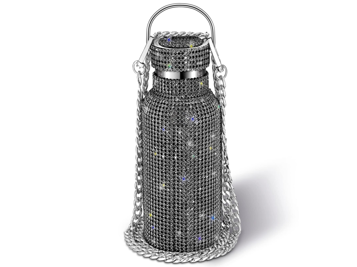 Botella de Agua Diamond Bling Rhinestone de Acero Inoxidable Térmica (negro, 500 Ml)