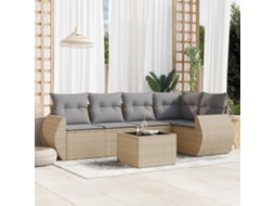 Vidaxl 6 Pcs Conjunto De Sofás P/ Jardim Com Almofadões Vime Pe Bege