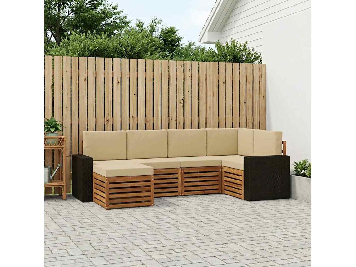 Vidaxl Conjunto De Sofá Sectional Com Almofada 6 Pcs Natural E Bege