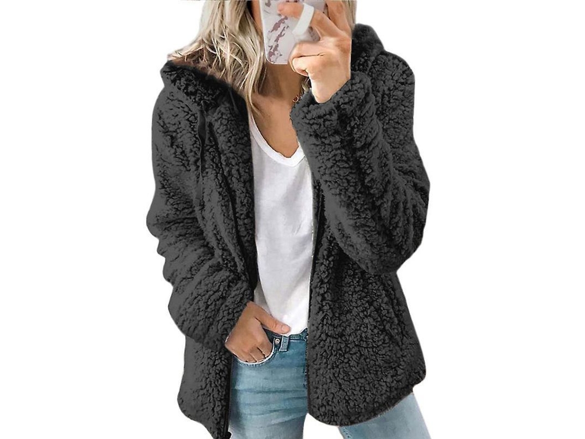 2026 chaqueta de Peluche Oso Teddy para Mujer Con Capucha Abrigo Suave Invierno Caliente Casual XL Negro