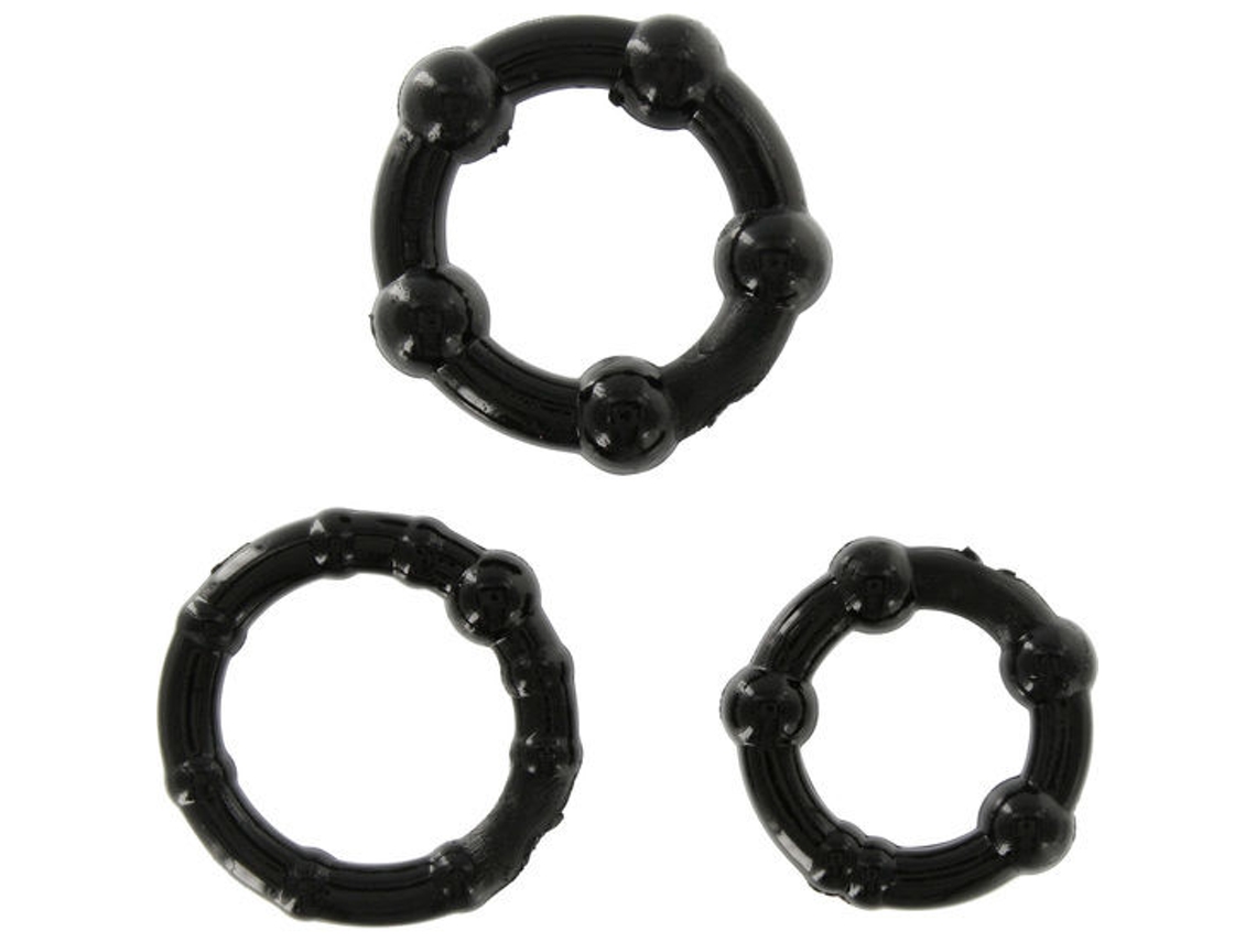 Estimulador Conjunto de Sevências de Três Anéis de Pênis Preto