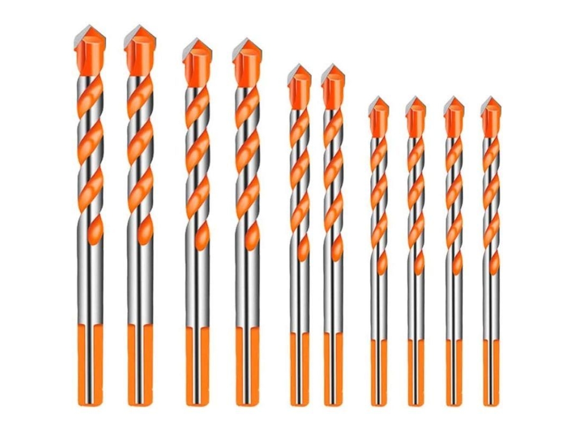 Conjunto de 10 brocas de carboneto de tungstênio para alvenaria: cerâmica, porcelana, metal e aço (6/8/10/12 mm)