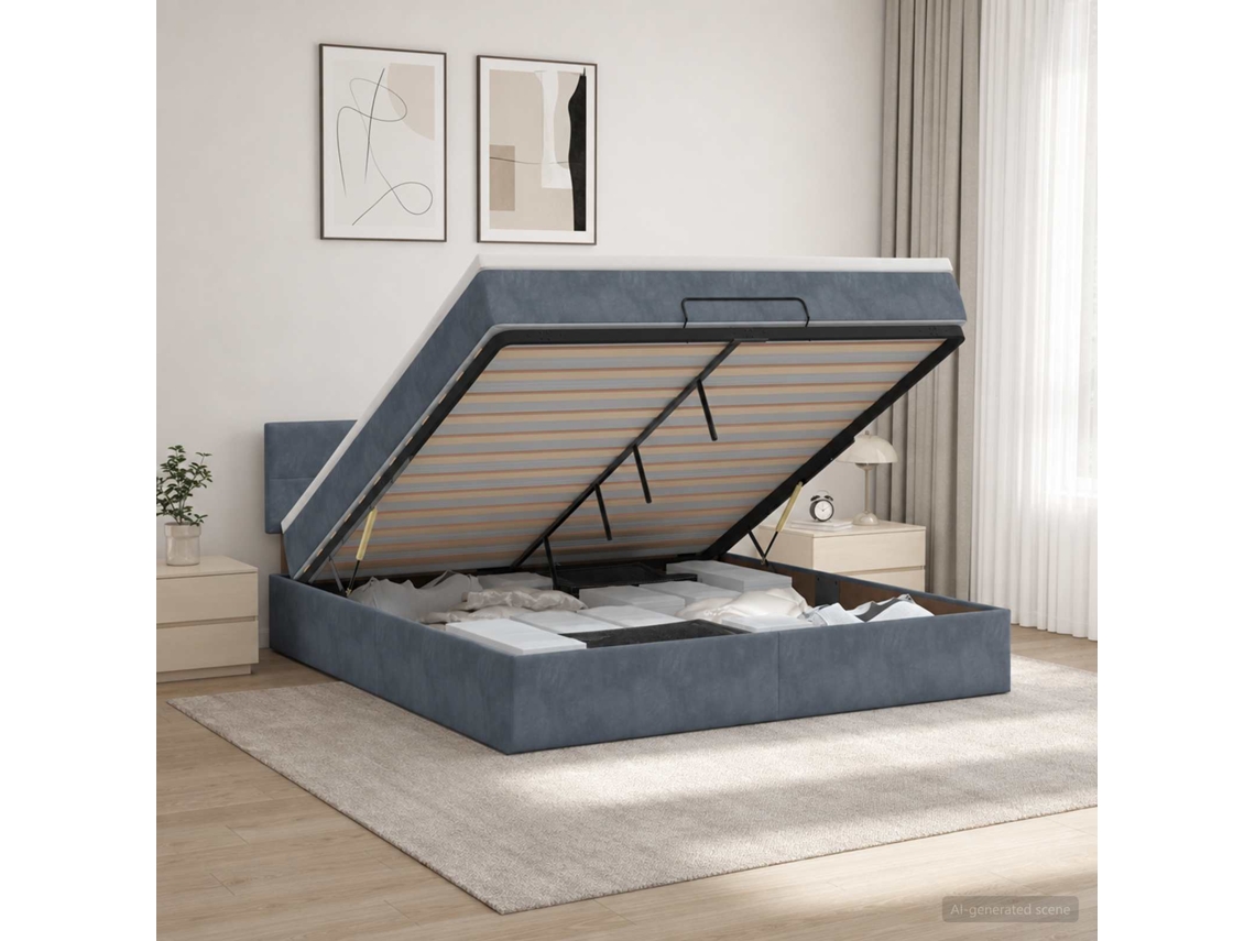 Vidaxl Cama Ottoman Com Colchão Cinzento-escuro 160 X 200 Cm Veludo