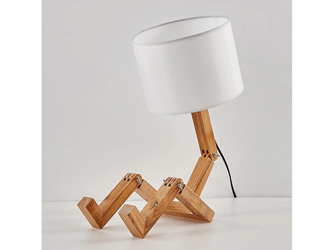 Luminária De Mesa Em Formato Robô Com Base Flexível Madeira, Led E27, Estilo Nórdico, Luminária Moderna Para Escritório
