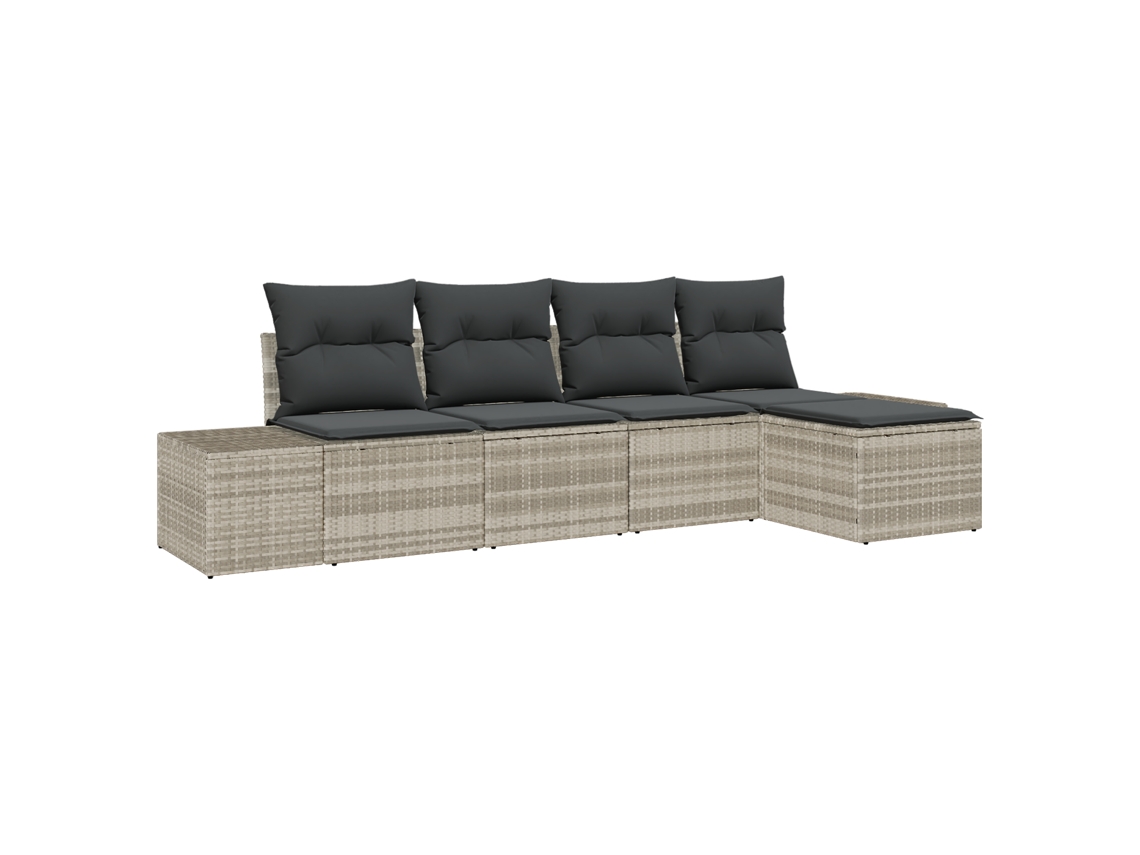 Conjunto 5 De Sofá De Jardim De Vidaxl Com Almofadas Cinza Claro De Rattan
