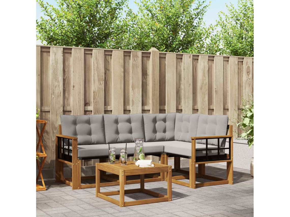 Vidaxl Conjunto De Sofás Para Exterior 5 Pcs Cinza Natural E Claro