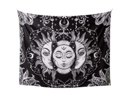 Tapestry Parede Sol e Lua, Tapestry Místico Preto e Branco com Sol Ardente e Estrelas