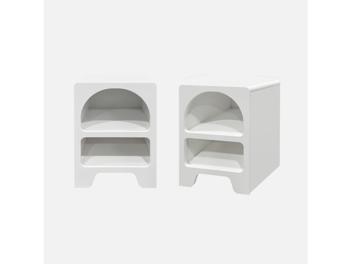 Mesa de Cabeceira com Efeito de Madeira Branca Set de 2 Branco SWEEEK