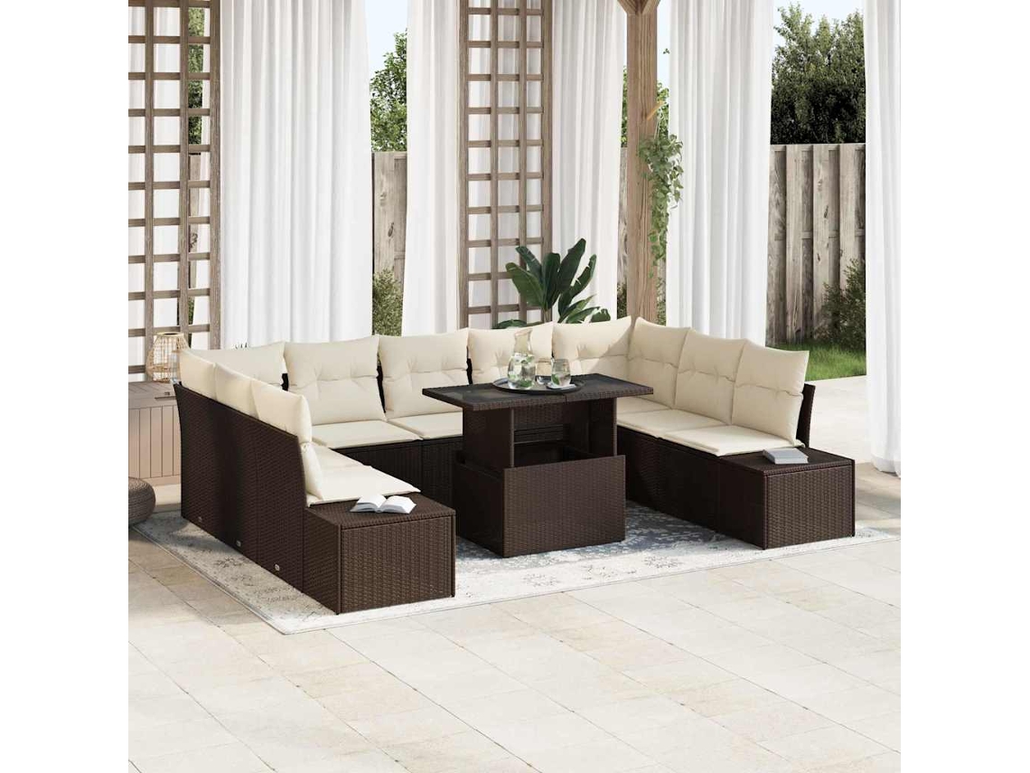 Vidaxl Conjunto De Sofá De Jardim 10 Unid. Marrom E Creme Vime Pe