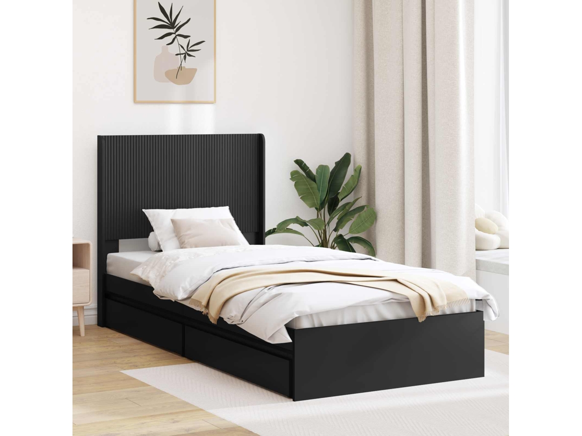 Vidaxl Estrutura De Cama Com Armazenamento E Cabeceira Preto