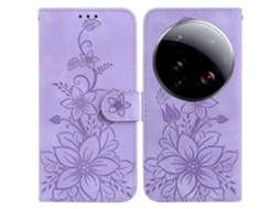 Capa De Couro Com Estampa De Flor De Lírio E Suporte Para Xiaomi 15 Ultra, Roxa