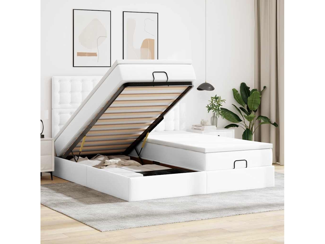 Estrutura De Cama Otomana Com Colchões 200x200 Cm Branco Puro