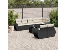 Vidaxl 9 Pcs Conjunto De Sofás P/ Jardim C/ Almofadões Vime Pe Preto