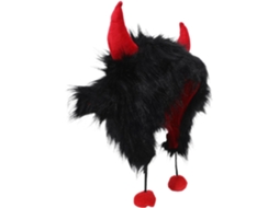 Gorro Preto Quentinho Com Chifres De Touro Em Tecido Macio, Acessório Unissex Para Cosplay E Festas.