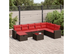Vidaxl 9 Pcs Conjunto Sofás P/ Jardim C/ Almofadões Vime Pe Castanho