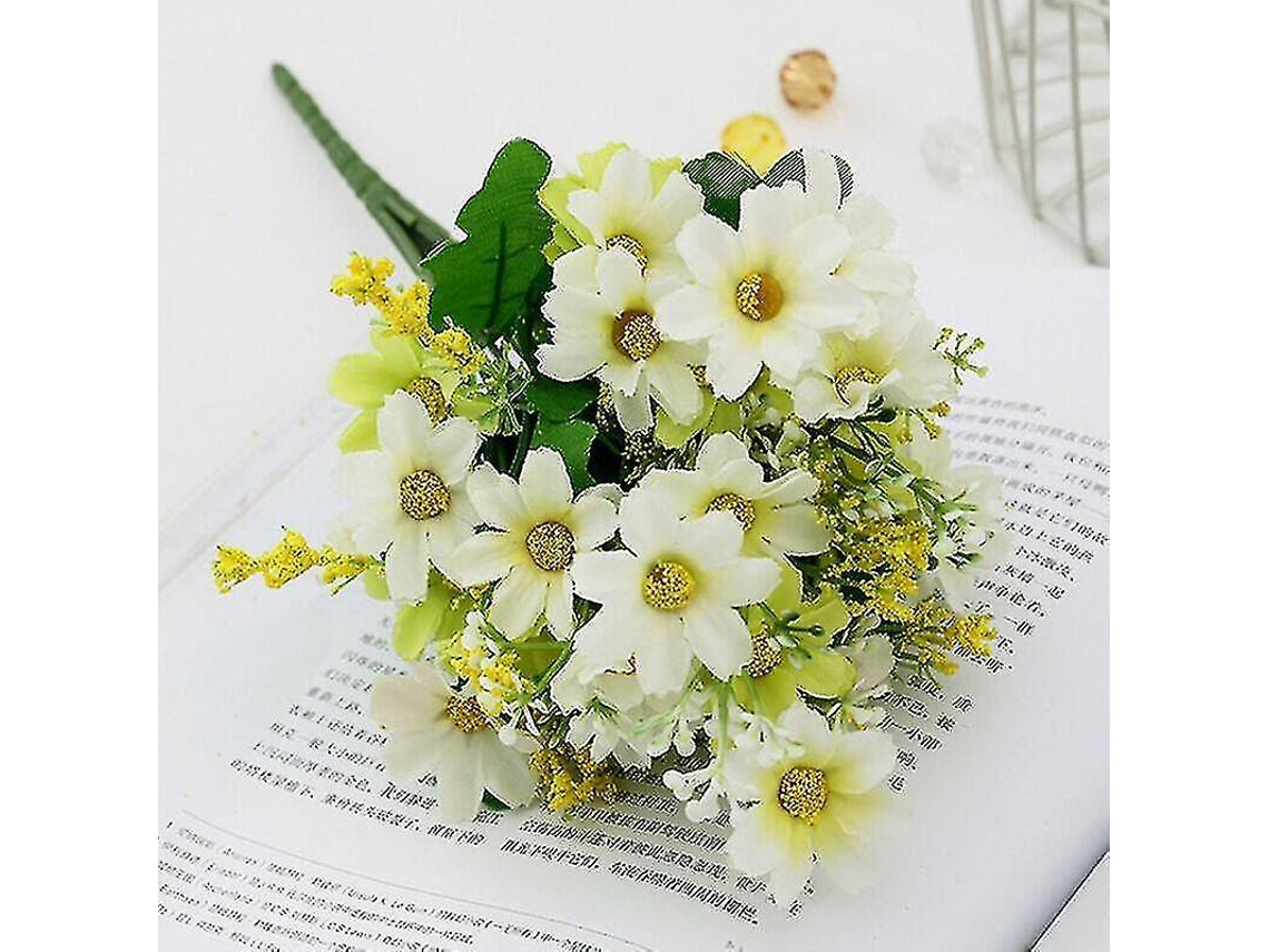 Buquê com 28 Cabeças de Margaridas Artificiais de Seda AQUAFORGE (branco e Verde 2 Unidades)