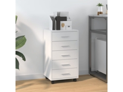 Mã³vel C/ Gavetas E Rodas Derivados De Madeira Branco Brilhante Dkd Home Decor