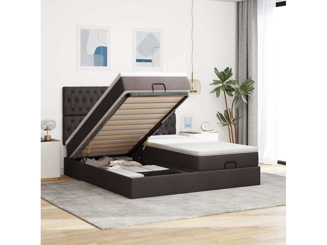 Vidaxl Estrutura De Cama Otomana Com Colchões Tecido Castanho Escuro