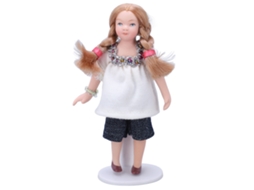Boneca Miniatura De Porcelana Menina 1:12 Com Membros Móveis Para Casinha De Bonecas