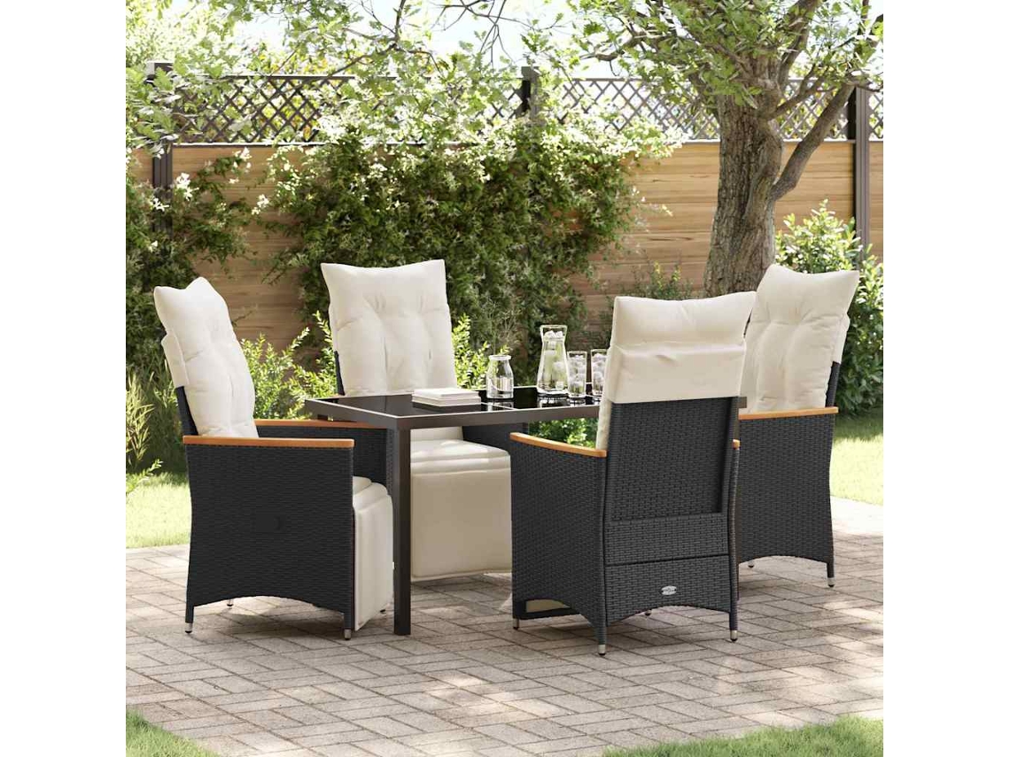 Vidaxl Conjunto De Jantar Para Jardim 5 Unid. Preto Vime Pe