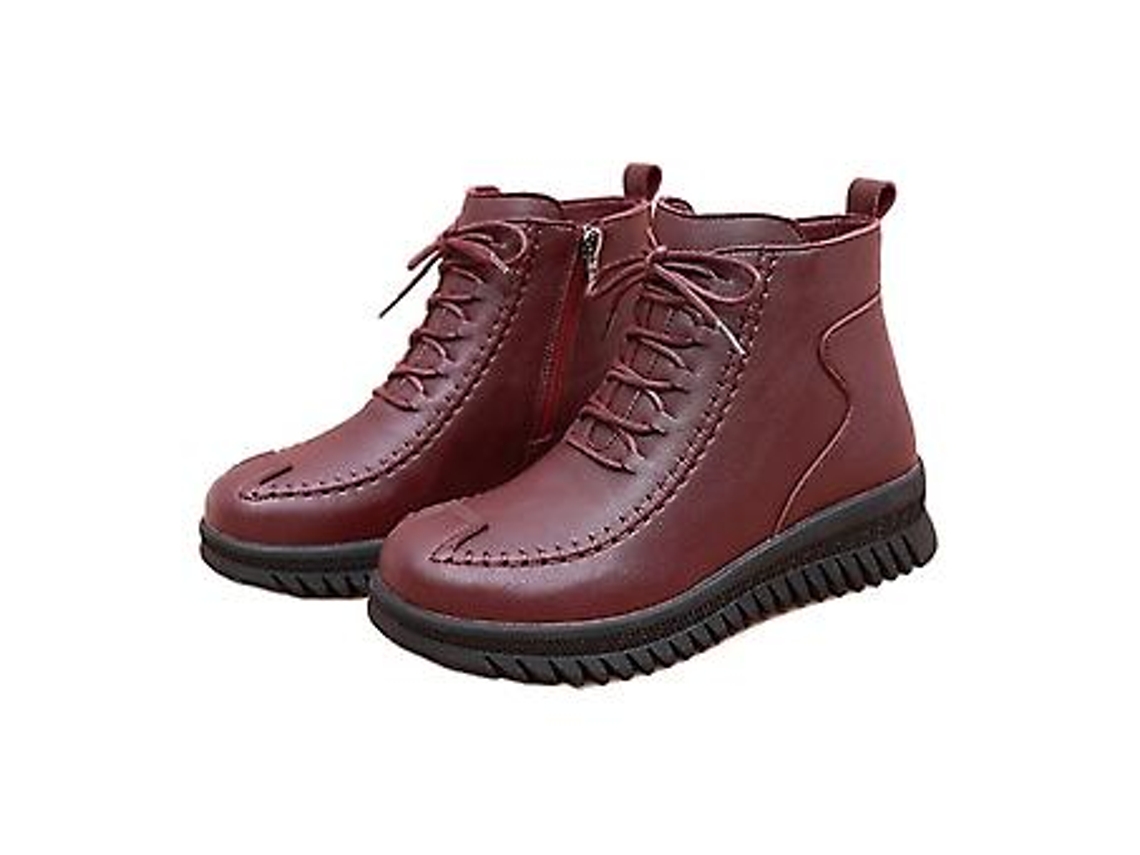 Botas Femininas Com Zíper, Cano Curto, À Prova Dágua, Macias, Bico Redondo, Para Jeans, Sobretudo, Calças Compridas Slowmoose (vinho Tinto 40)