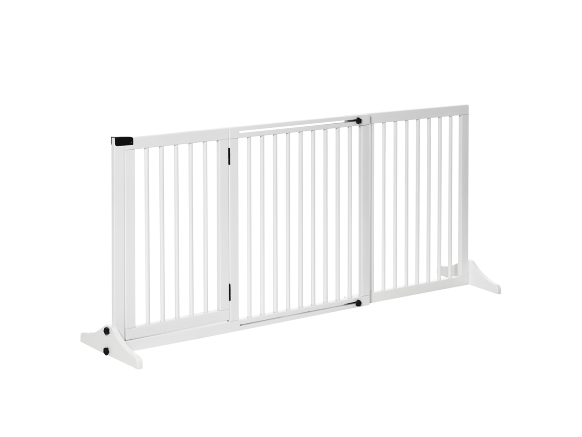 Portão de Madeira Ajustável com Porta Trancável e 3 Painéis, Branco Ge