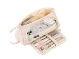 Organizador De Papelaria Estética, Design Multi Bolsos Canvas Lápis Caixa Grande Capacidade De Armazenamento Para Escola, Casa, Viagem (pink)