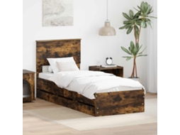 Vidaxl Estrutura Da Cama Com Gaveta Carvalho Defumado 75 X 190 Cm